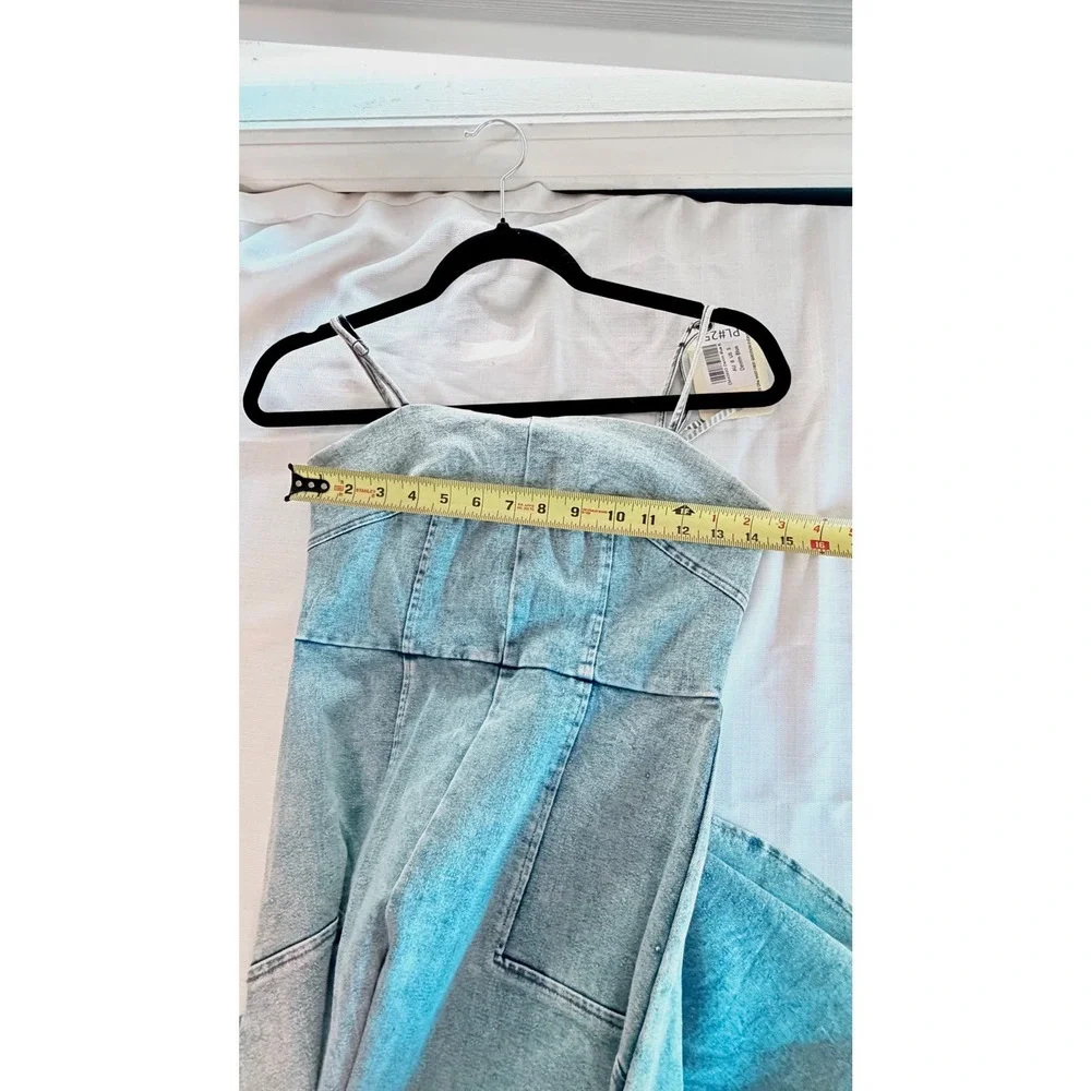 Mika & Gala Denim Maxi Dress NWT Size S Selfie Leslie Blue Jean Adjustable Strap - Picture 8 of 10